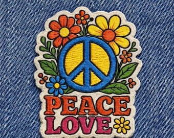 Custom embroidered peace love hippie patch retro flower power iron on patch boho aesthetic vintage style badge
