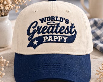 Custom Worlds Greatest Pappy Embroidered Hat Grandpa Cap Gift for Grandfather Fathers Day Family Pride Design