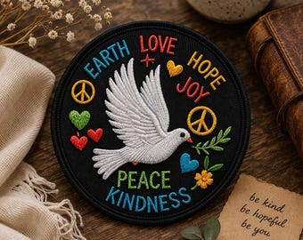 Custom peace love hope joy embroidered patch dove bird kindness symbol iron on applique colorful hippie style badge