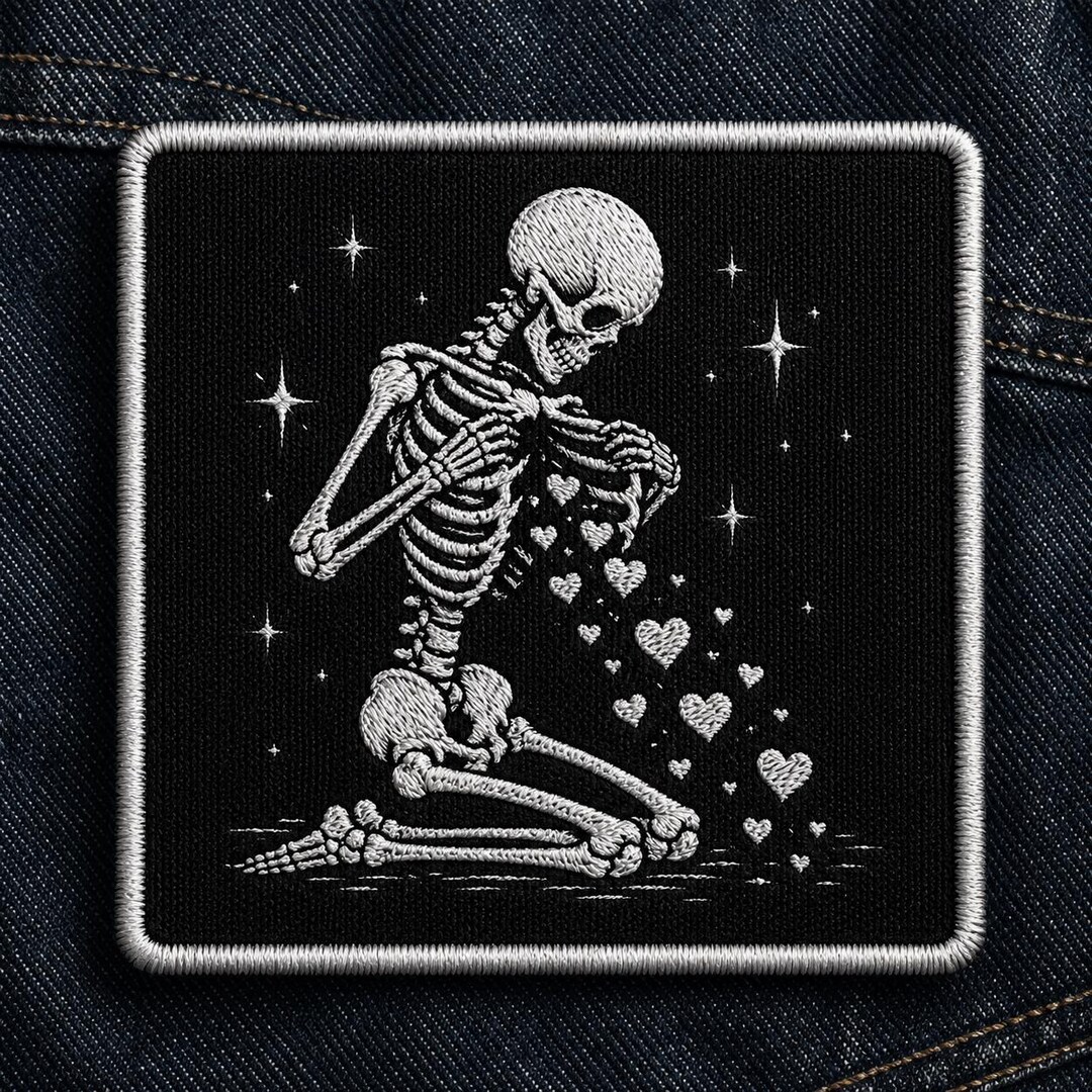 Custom Embroidered Skeleton Love Patch, Skeleton Releasing Hearts ...