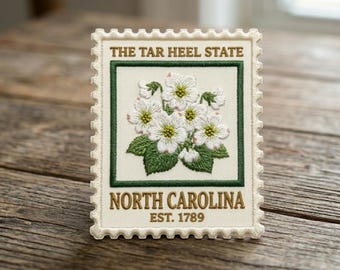 Custom embroidered North Carolina patch Tar Heel State design vintage stamp style USA state flower badge travel souvenir gift idea