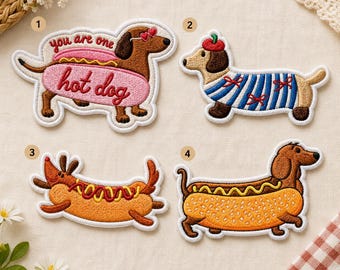 Custom Dachshund Embroidered Patch Iron On Wiener Dog Patch Funny Hot Dog Puppy Badge Gift