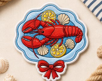 Custom Embroidered Lobster Seafood Patch Coastal Ocean Marine Life Iron On Applique for Jacket Backpack Hat Beach Gift