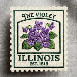Custom Illinois Violet Embroidered Patch Vintage Stamp Style State Flower Iron On Jacket Vest Hat Gift