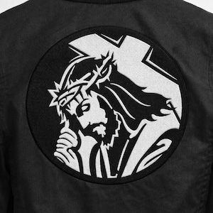 Custom embroidered jesus crown of thorns patch iron on christian cross patch religious faith symbol jacket back patch