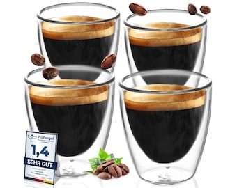 Espressotassen Set (4x 80ml) doppelwandige Espresso Gläser Set | Thermogläser doppelwandig | Spülmaschinenfeste Espressokaffeetassen
