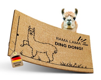 ElbFuchs® Kokos Fußmatte RAMA LAMA Ding Dong | 60x40cm | Extra rutsch- und wetterfeste Schmutzfangmatte | Kokosmatte Innen- und Außen