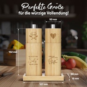 Salz und Pfeffermühle Holz Groß  2-er Set Pfeffer und Salzmühle mit Keramikmahlwerk, Ideal für Hölzerne Hochzeit, Silberhochzeit, Goldene Hochzeit, Geschenk Einzug, Polterabend, Salzstreuer Salz und Pfefferstreuer Pfeffer salz mühlenset