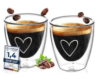 Espressotassen Set (2x 80ml) doppelwandige Espresso Gläser Set | Thermogläser doppelwandig | Spülmaschinenfeste Espressokaffeetassen