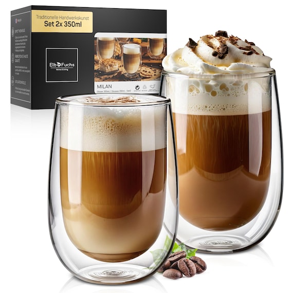 Doppelwandige Latte Macchiato Gläser [MILAN 100 & 350ml] Kristallklare Thermogläser doppelwandig | Ideal als Cappuccino Gläser, Kaffeegläser