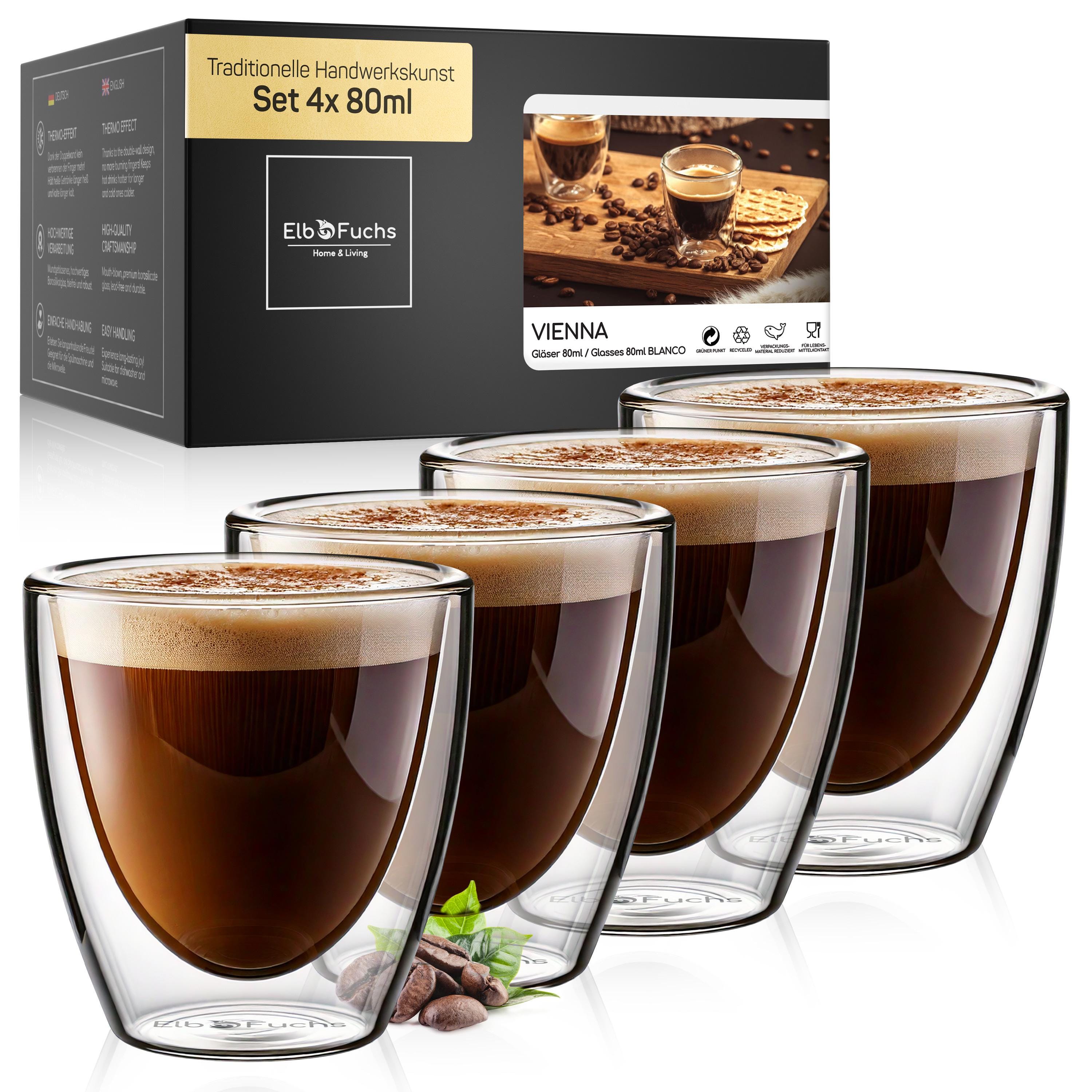 Verre Isotherme Café Lot De 4 Tasses à Expresso Double Paroi - Verre Borosilicate 450ml - Isotherme - Lave-vaisselle Tasses Expresso Verre