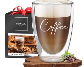 Doppelwandiges Latte Macchiato Glas | COFFEE | 350ml [PERFEKTES GESCHENK] Ideal als Thermoglas für Cappuccino, Kaffee und Latte Macchiato