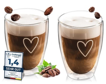 2 x 350ml Doppelwandige Latte Macchiato Gläser Set | Kristallklare Thermogläser doppelwandig | Ideal als Cappuccino Gläser | Kaffeegläser