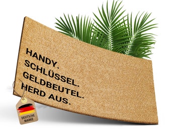 ElbFuchs® Kokos Fußmatte HANDY SCHLÜSSEL GELDBEUTEL | 60x40cm | Extra rutsch- und wetterfeste Schmutzfangmatte | Kokosmatte Innen- und Außen