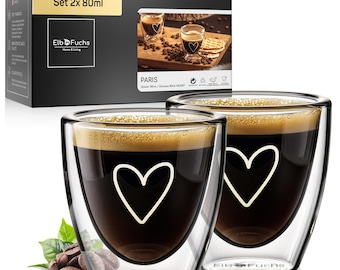 Espresso cup set [PARIS 80ml] double-walled espresso glasses set | Double-walled thermal glasses | Dishwasher-safe espresso coffee cups