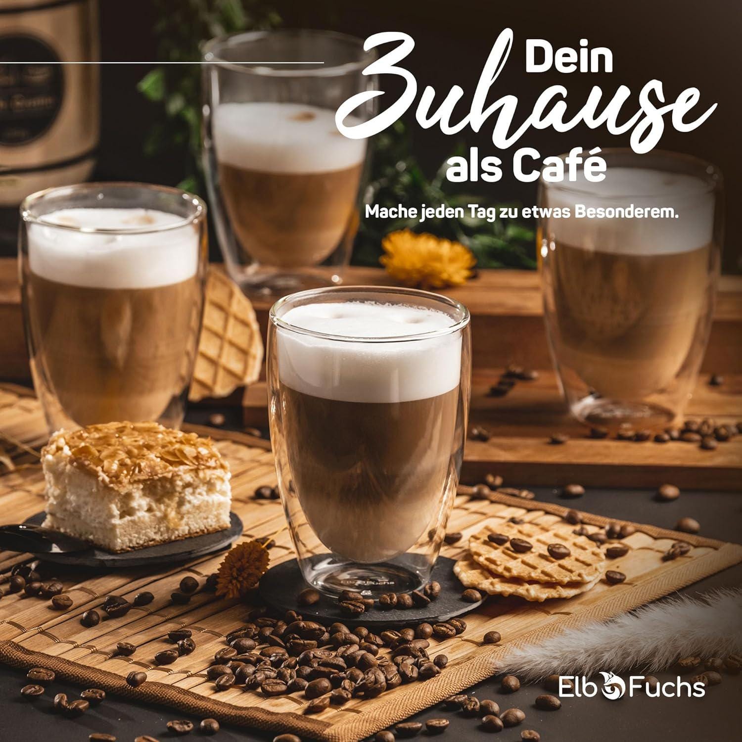Doppelwandige Latte Macchiato Gläser Set [VIENNA 350ml] Kristallklare Thermogläser doppelwandig | Ideal als Cappuccino Gläser | Kaffeegläser