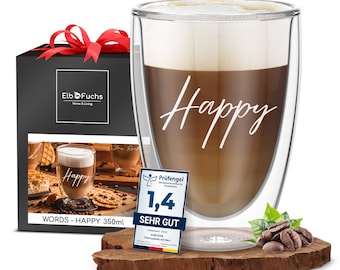 Doppelwandiges Latte Macchiato Glas | HAPPY | 350ml [NEU] Ideal als Thermogläser für Cappuccino | Kaffegläser | Teegläser