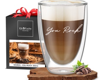 Doppelwandiges Latte Macchiato Glas | YOU ROCK | 350ml [NEU] Ideal als Thermogläser für Cappuccino | Kaffegläser | Teegläser