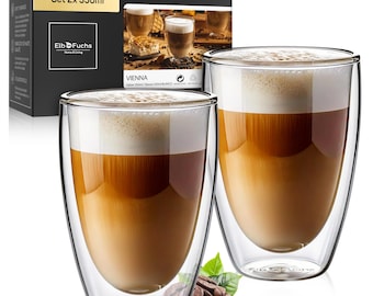 Double-walled Latte Macchiato Glasses Set [VIENNA 350ml] Crystal-clear, double-walled thermal glasses | Ideal as cappuccino glasses | Coffee glasses