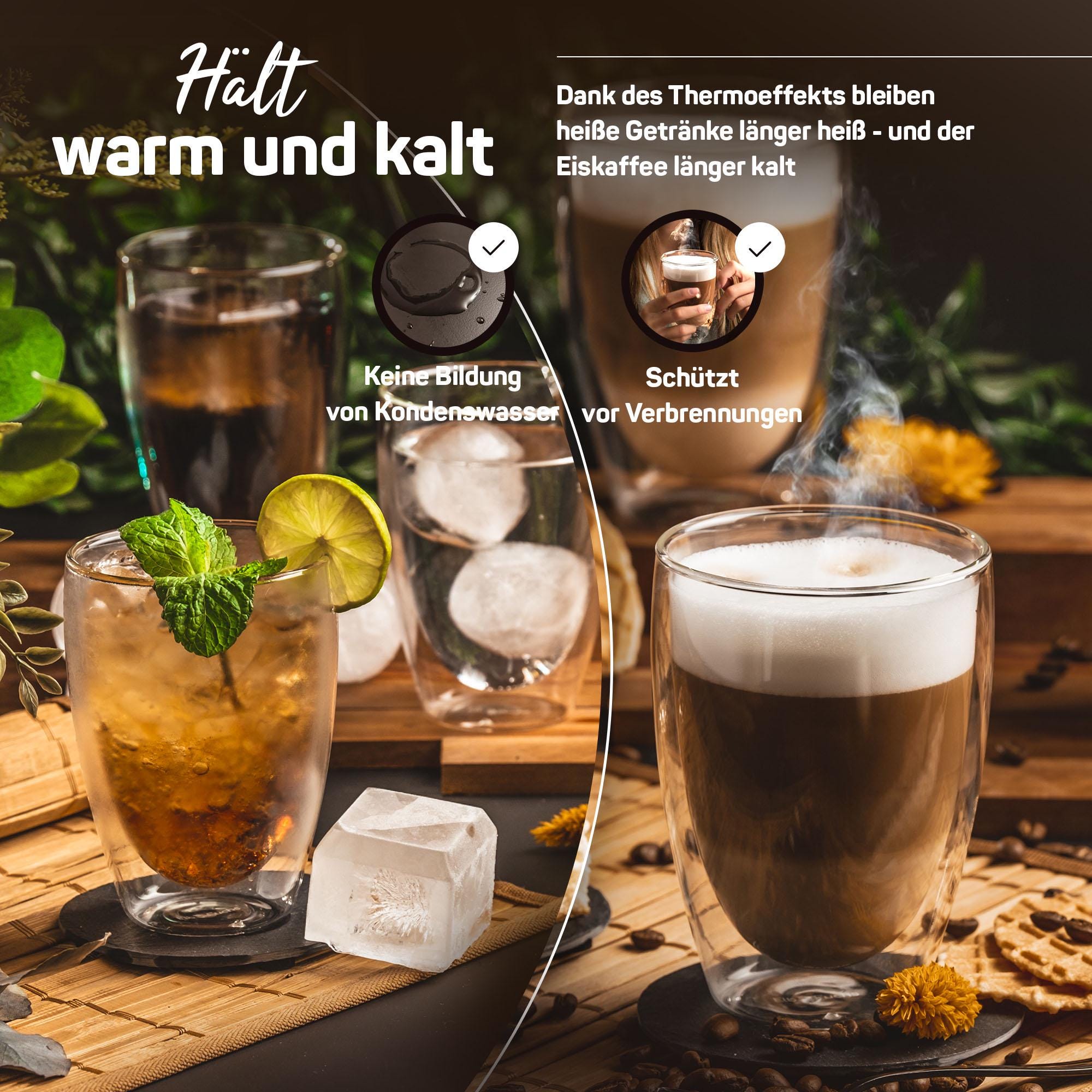 Doppelwandige Latte Macchiato Gläser Set [VIENNA 350ml] Kristallklare Thermogläser doppelwandig | Ideal als Cappuccino Gläser | Kaffeegläser