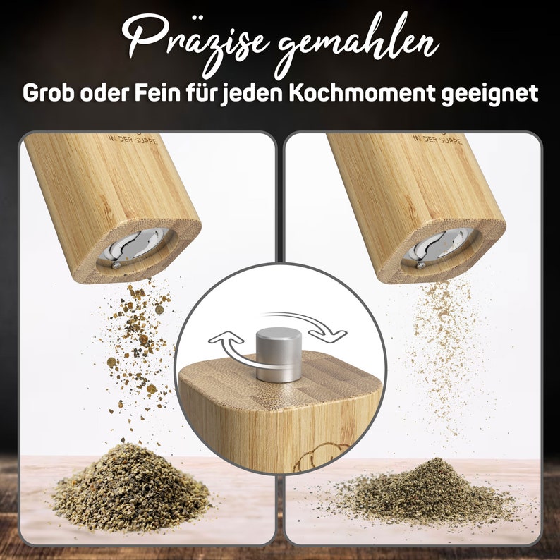 Salz und Pfeffermühle Holz Groß  2-er Set Pfeffer und Salzmühle mit Keramikmahlwerk, Ideal für Hölzerne Hochzeit, Silberhochzeit, Goldene Hochzeit, Geschenk Einzug, Polterabend, Salzstreuer Salz und Pfefferstreuer Pfeffer salz mühlenset