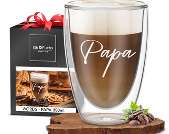 Doppelwandiges Latte Macchiato Glas | PAPA | 350ml [PERFEKTES GESCHENK für Papa] Ideal als Thermoglas | Papa Tasse | Papa Becher für Kaffee