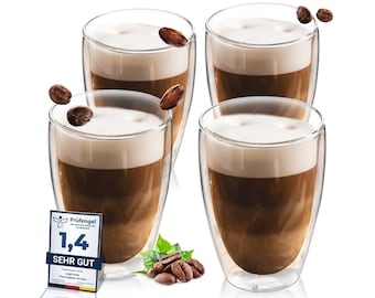 4 x 350ml Doppelwandige Latte Macchiato Gläser Set | Kristallklare Thermogläser doppelwandig | Ideal als Cappuccino Gläser | Kaffeegläser