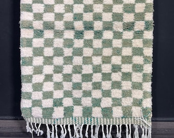 Green Checkered Beni Ourain Rug: Moroccan Berber Rug (5x4)
