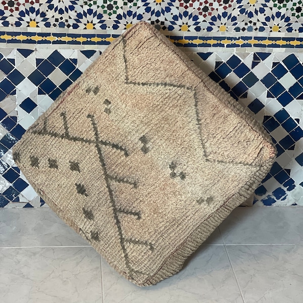 Vintage Moroccan Berber Boujaad Pouf faded hue Unique Wool Bohemian floor Cushion Morrocan Ottoman beniourain floor pillow unique boho poof