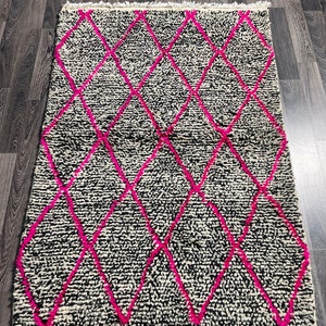 Pink BENI OURAIN rug Moroccan Berber Shag Rug Pink nursery bedroom bedside 5x3 tufted beni rug bohemian benourain small rug Morrocancute rug