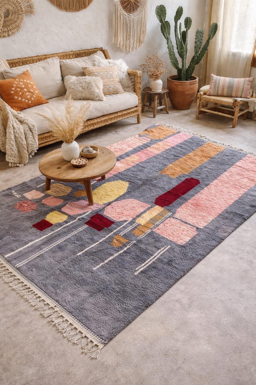 Tapis Fait Main Beni Mrirt En Laine 9 X 7 Pi, Tapis Berbère Abstrait