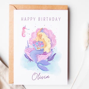 Karte Geburtstag personalisierbar Geschenk Mädchen Meerjungfrau Karte Kindergeburtstag