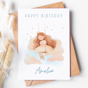 Karte zum Geburtstag personalisierbar Geschenk Mädchen Fee Prinzessin Karte Kindergeburtstag