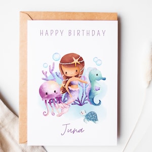 Karte Geburtstag personalisierbar Geschenk Mädchen Meerjungfrau Karte Kindergeburtstag