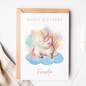Karte zum Geburtstag personalisierbar Geschenk Mädchen Einhorn Karte Kindergeburtstag