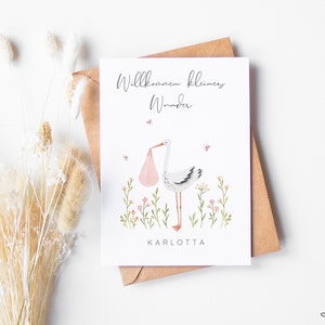 Karte zur Geburt Storch Geschenk Baby Postkarte Faltkarte