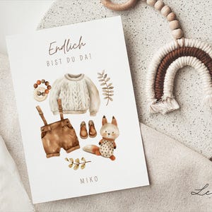 Karte zur Geburt personalisiert Fuchs Boho Glükwunschkarte