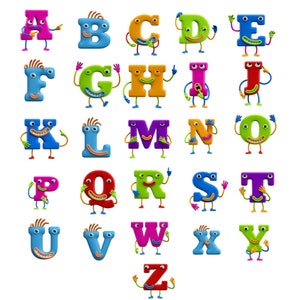 Letras engraçadas do alfabeto para impressão – perfeitas para decoração de quartos infantis