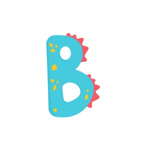 May include: A blue letter B with yellow spots and red spikes around the edges.