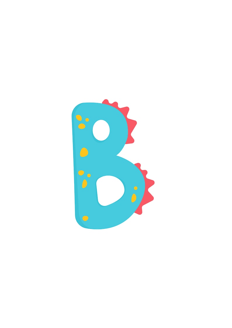 May include: A blue letter B with yellow spots and red spikes around the edges.