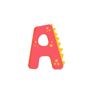 May include: A bright pink letter A with a yellow jagged outline and yellow polka dots.