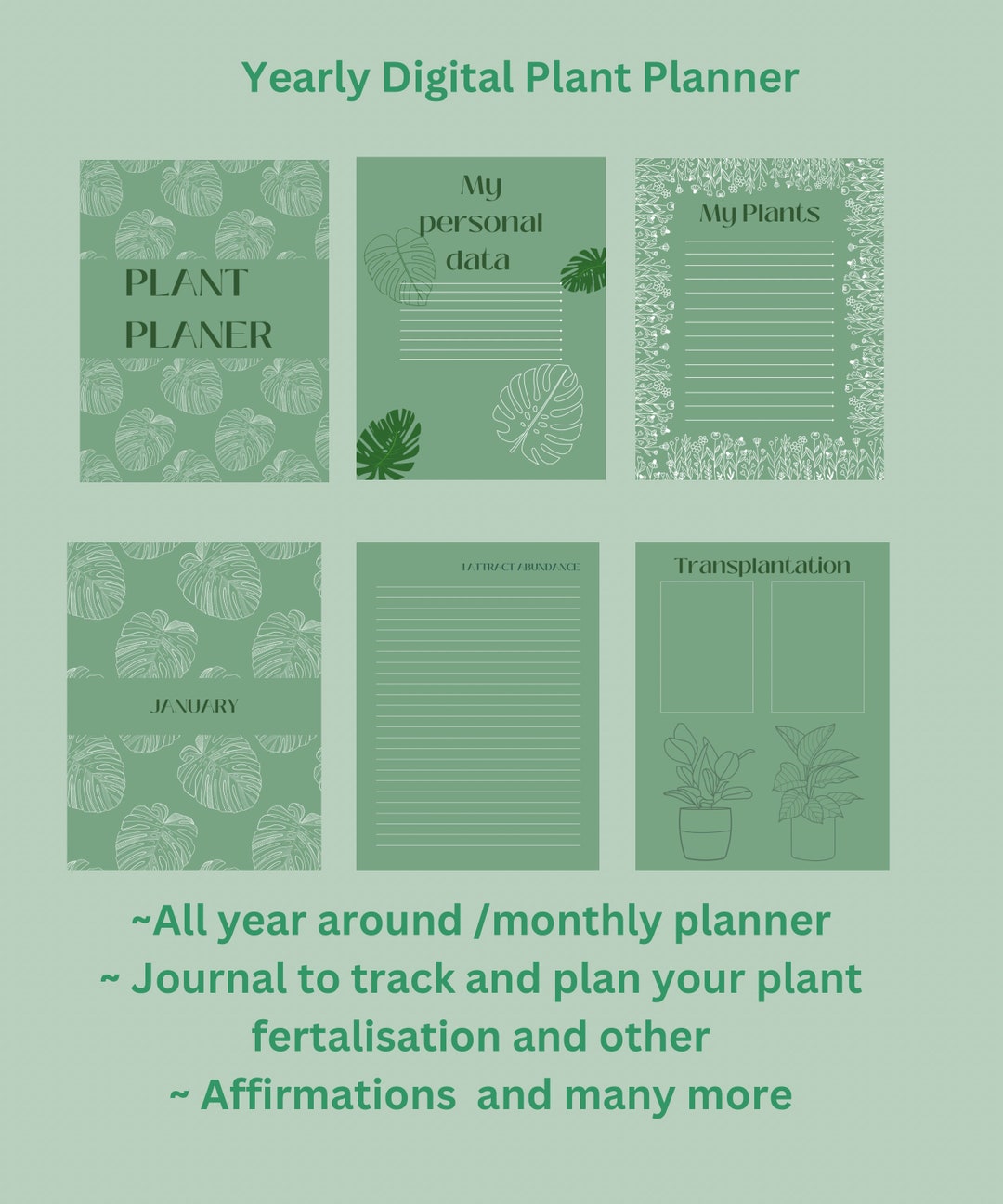 Plant Planner, Yearly Planner, Easy to Use Planner, Planner, Digital