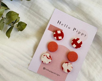 Terracotta Trio: Handmade Polymer Clay Stud Earrings