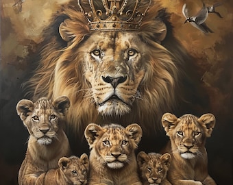 Löwenfamilie, Löwe, Lion, Löwenfamilie mit Jungen, digitaler Druck, Löwenbild nur hier, Löwe mit Krone, Bild einzigartig, lion, lionpicture