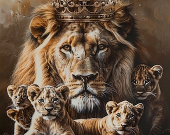 Löwenfamilie, Löwe, Lion, Löwenfamilie mit Jungen, digitaler Druck, Löwenbild nur hier, Löwe mit Krone, Bild einzigartig, lion, lionpicture