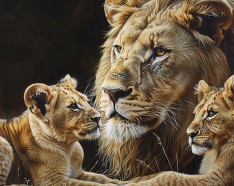 Löwenfamilie, Löwe, Lion, Löwenfamilie mit Jungen, digitaler Druck, Löwenbild nur hier, Löwe mit Krone, Bild einzigartig, lion, lionpicture