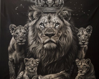 Löwenfamilie, Löwe, Lion, Löwenfamilie mit Jungen, digitaler Druck, Löwenbild nur hier, Löwe mit Krone, Bild einzigartig, lion, lionpicture