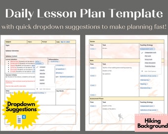 Editable Daily Lesson Plan Template with Dropdown Suggestions for quick planning | Editable in Google Docs and MS Word | HIKING