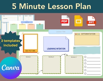 5 Minute Lesson Plan Bundle | Daily Teacher Planner |  Edit in Canva, Google Slides & MS PPT | Print PDF | Lesson Mapping