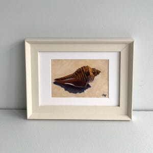Pintura al óleo original de concha marina: Bodegón en miniatura, arte enmarcado pequeño